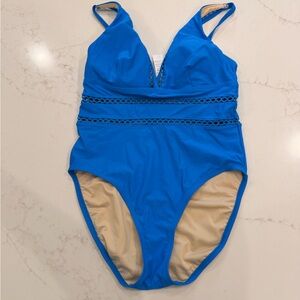 Swimsuits For All One Piece Swimsuit Size 10 Blue Tummy Control Mesh Trim